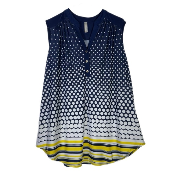 PerSeption Women’s Sleeveless Polka Dot & Stripes Blouse - Picture 1 of 6